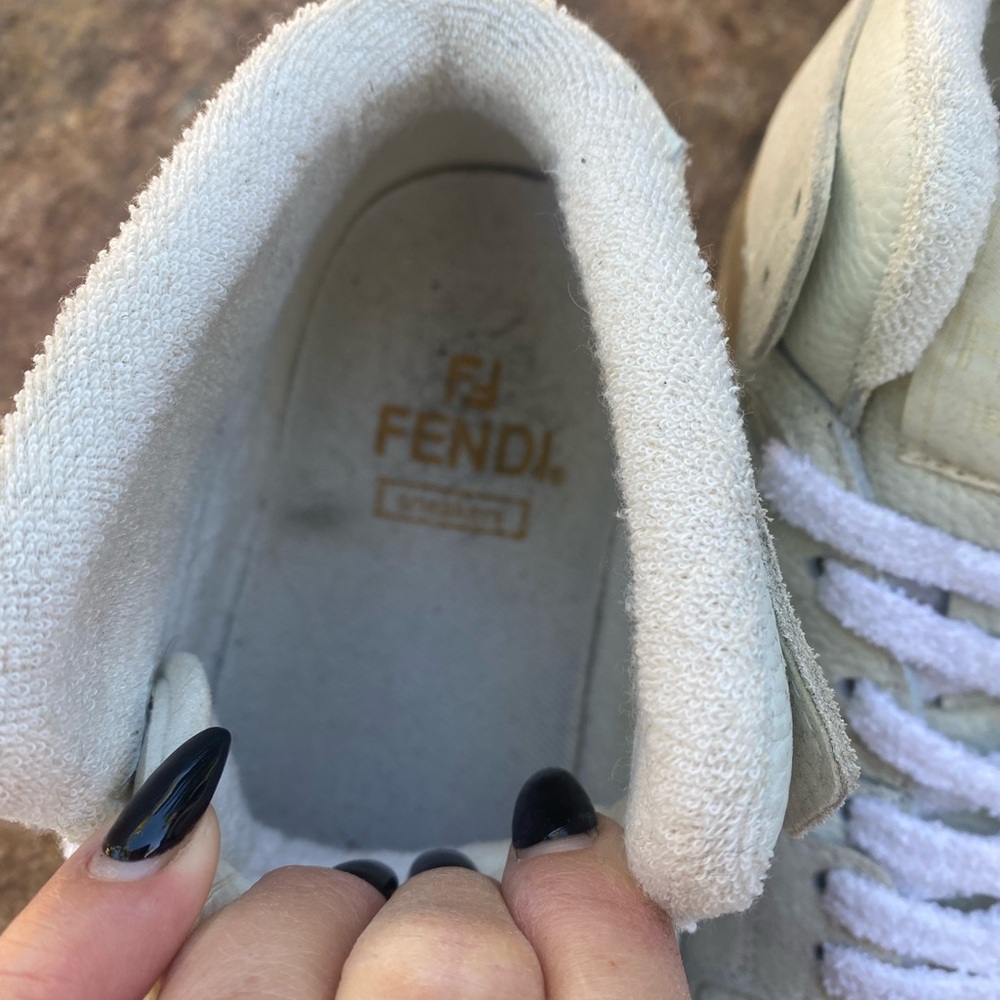 Rare FENDI official match high top sneakers shoe white taupe leather - Picture 6 of 12